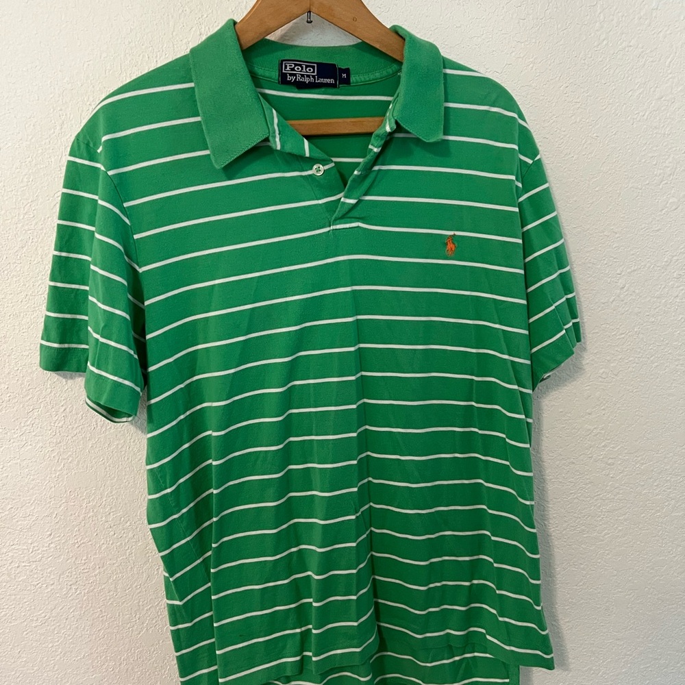 Polo by Ralph Lauren Green and White Striped Polo Shirt